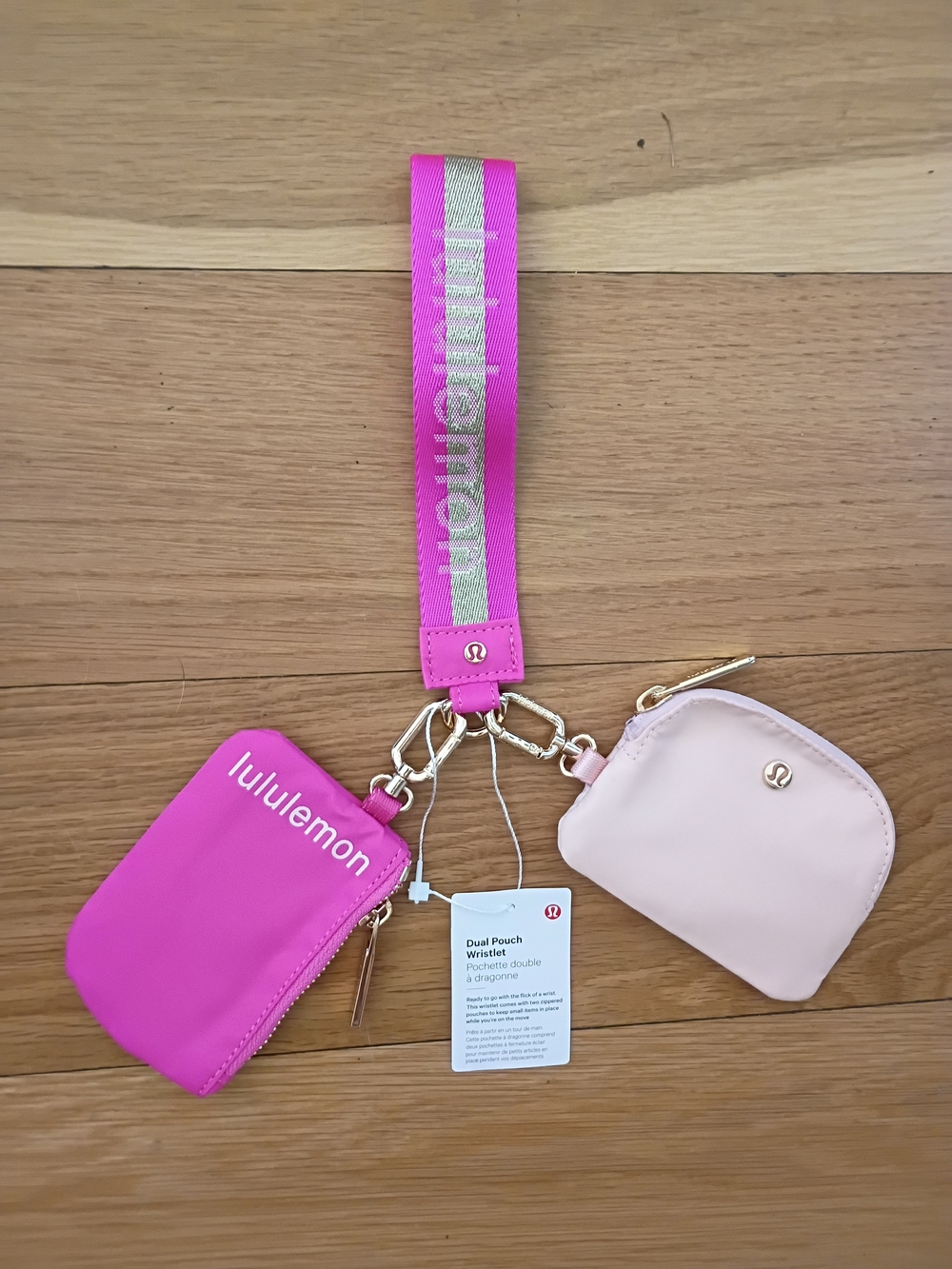 lululemon athletica Dual Pouch Wristlet - Hot Pink & Pale Pink With Gold
